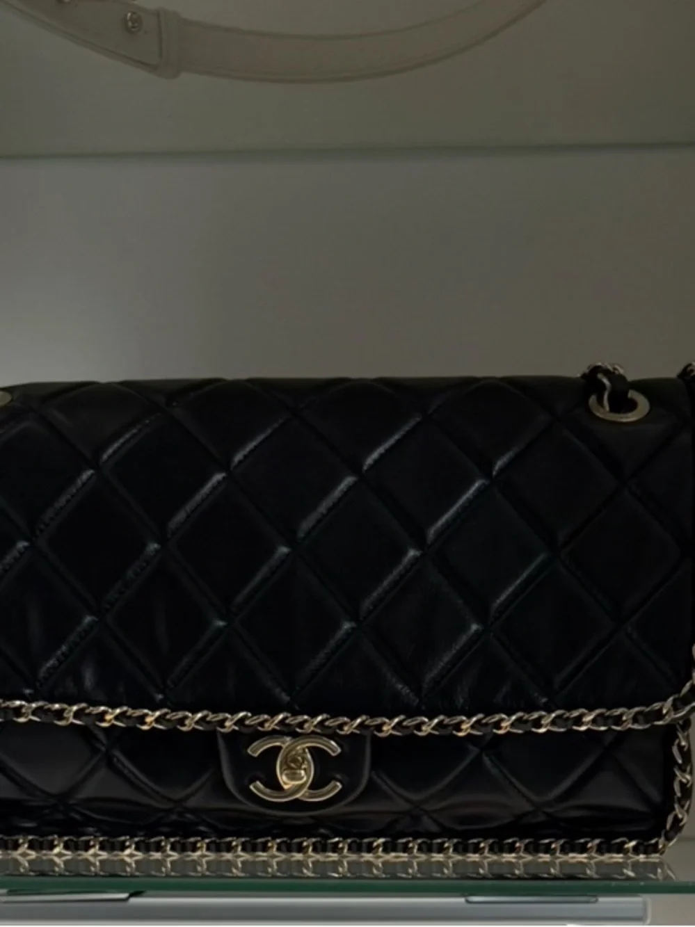 CHANEL Black Quilted Leather Shoulder Bag with Gold Hardware